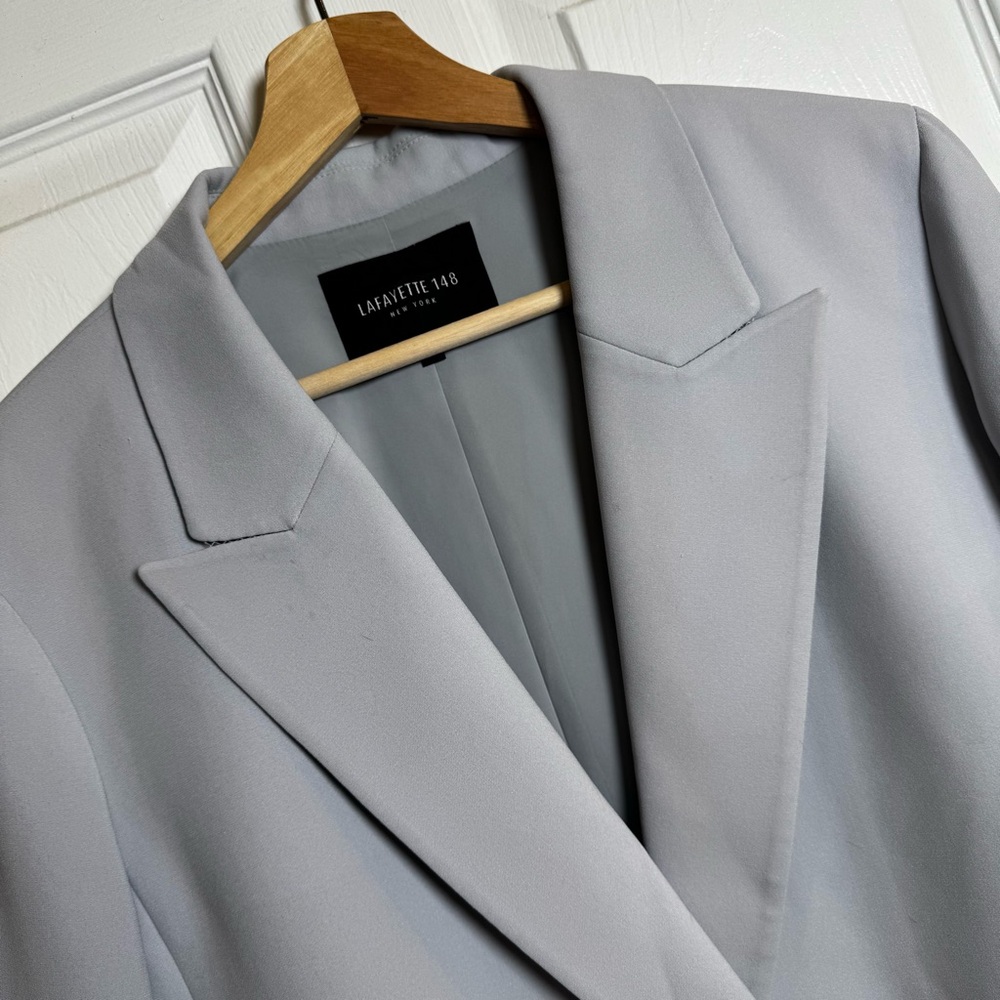 Lafayette 148 New York Gray Blazer Sz 12 Double Button Career Jacket Workwear - Picture 2 of 11